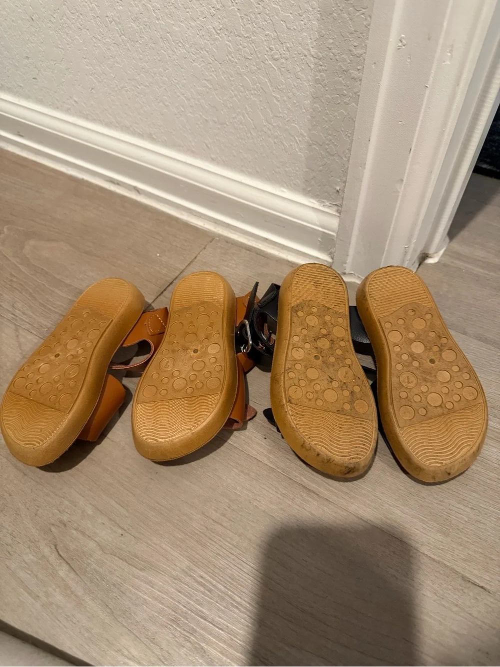 Kids Leather Buckle Sandals - Black and Tan